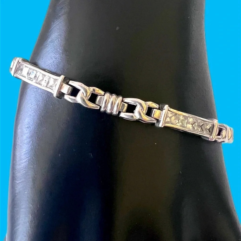 Simulated Diamond Princes Cut Rectangle Link Ster… - image 4